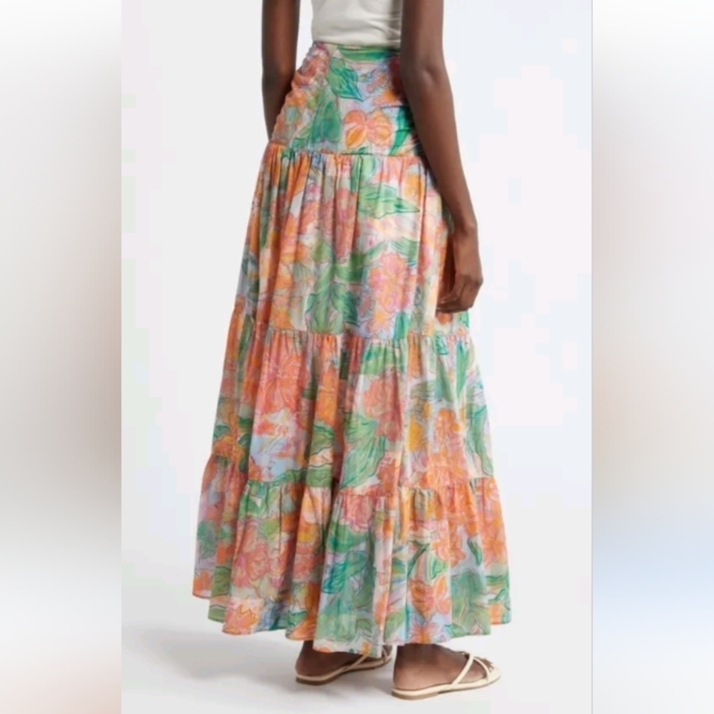 Rails Agatha Floral Tiered Cotton Maxi Skirt sz 14